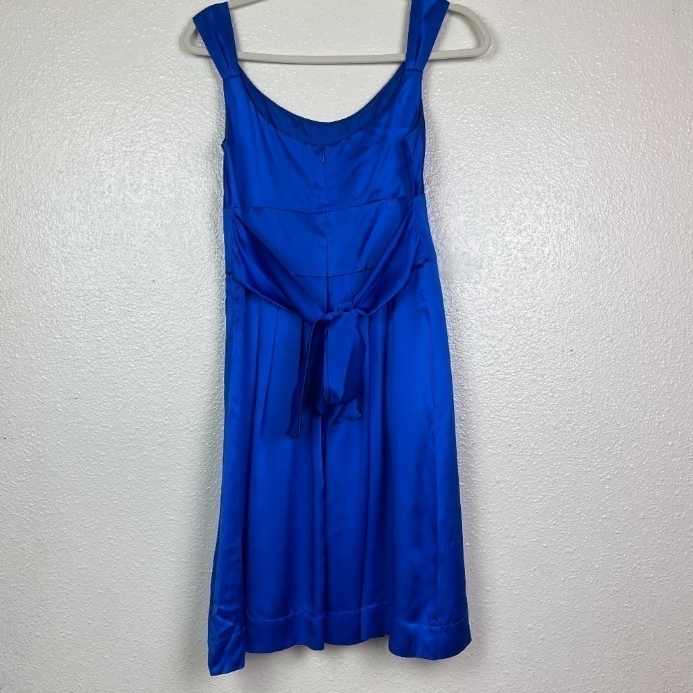 Maggie London Silk Midi Dress Womens 2 Blue Empire Waist Pleated Vintage Y2K - Picture 4 of 6